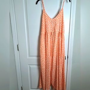 Heyson orange spotted spaghetti strap midi dress size large nwt